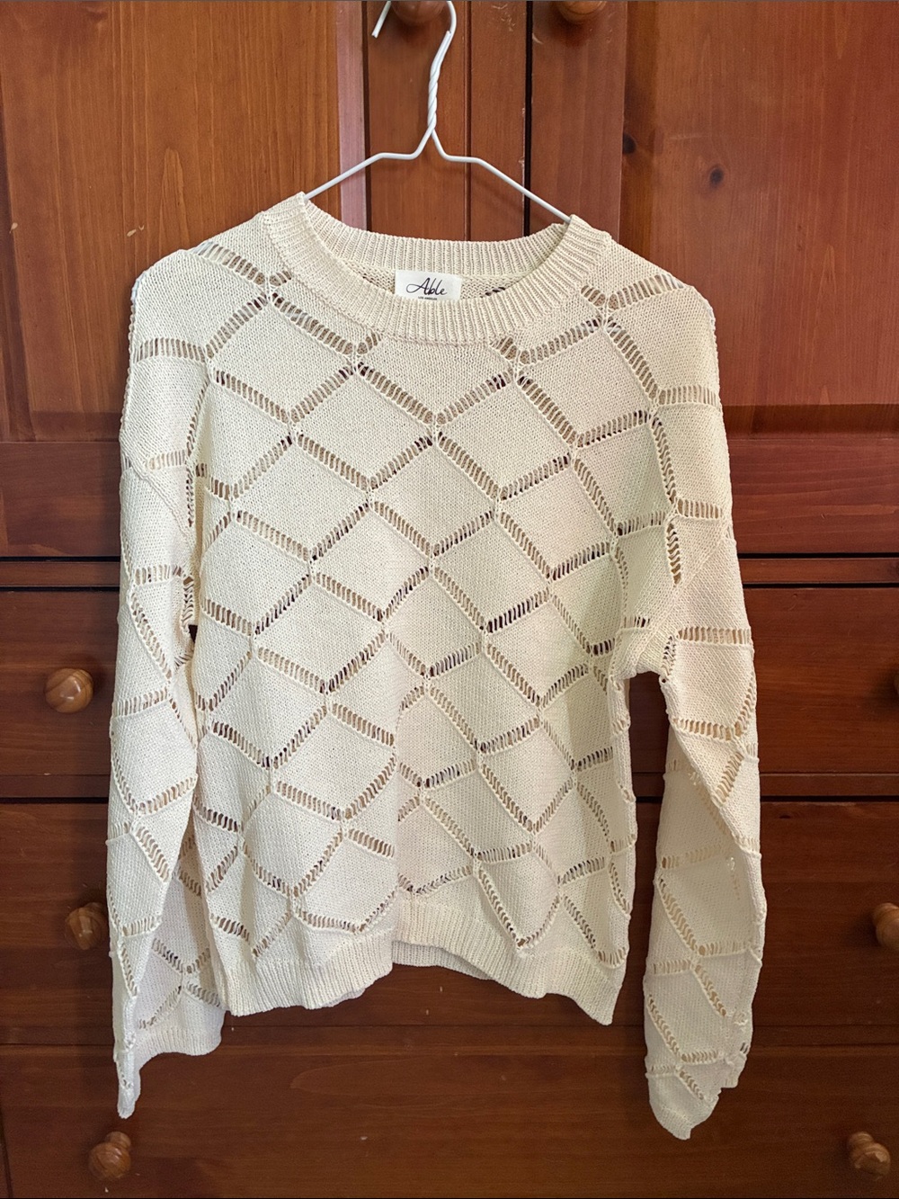 Able Cream Openwork Crewneck Sweater sample piece size small